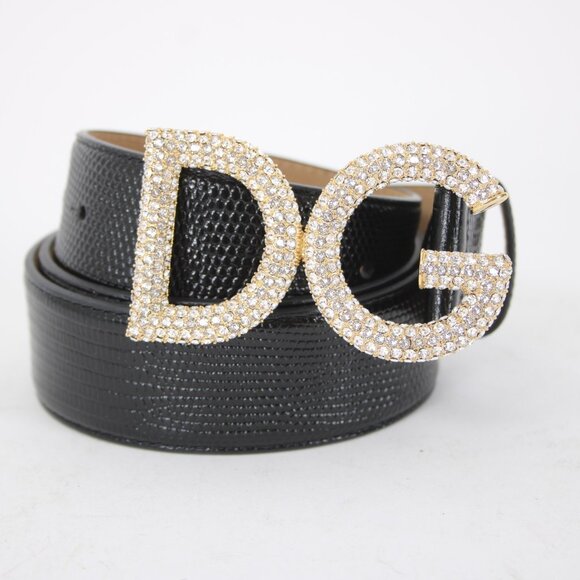 Dolce Gabbana BE1322 90 CM 36 Inch Rhinestone Encrusted Logo Buckle Lizard Belt - Picture 1 of 7